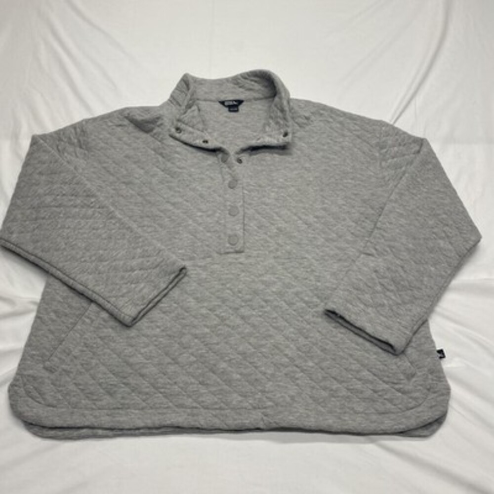 Eddie Bauer Women's XXL Grey Quilted Snap-Neck Pullover Sweatshirt